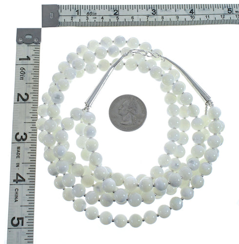 Native American Mother of Pearl Sterling Silver 3-Strand Bead Necklace AX126069